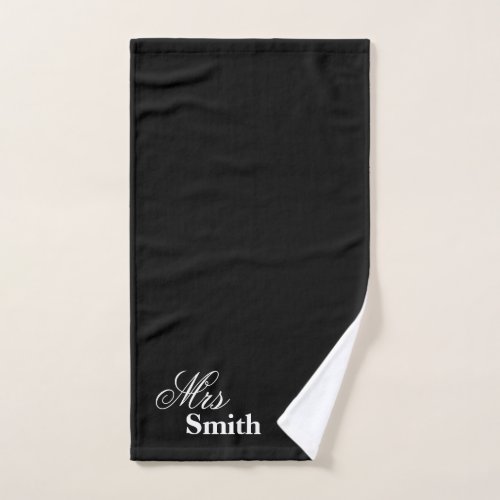 Personalized Name Mrs Smith White Black Hand Towel