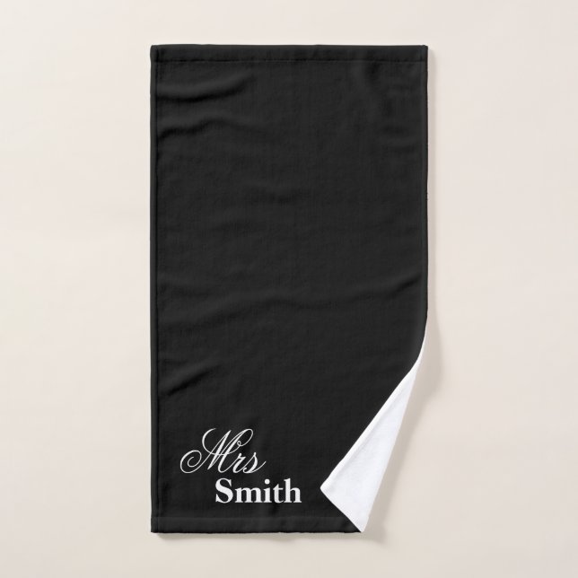Personalized Name Mrs Smith White Black Hand Towel (Hand Towel)