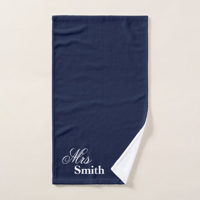 Personalized Name Mrs Smith White Navy Hand Towel (Hand Towel)