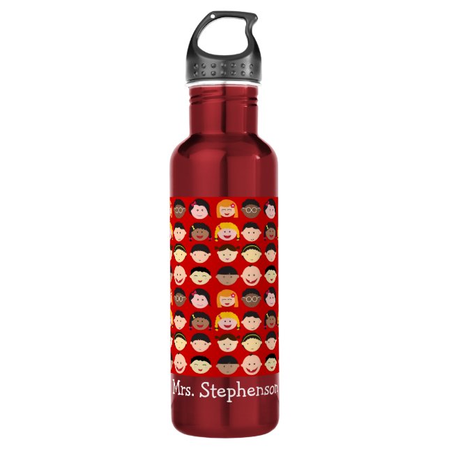 Personalized Name Multi-Cultural Children Teacher Water Bottle (Front)