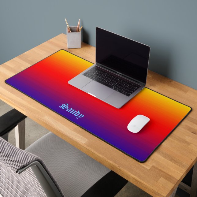 Personalized Name Multicolor Yellow Orange Blue Desk Mat (Office 2)