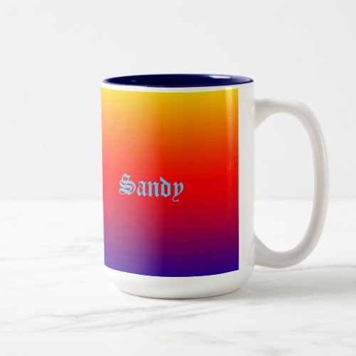 Personalized Name Multicolor Yellow Orange Blue Two_Tone Coffee Mug