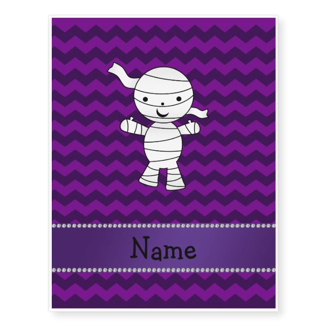 Personalized name mummy purple chevrons temporary tattoos (Front)