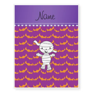 Personalized name mummy purple orange bats temporary tattoos