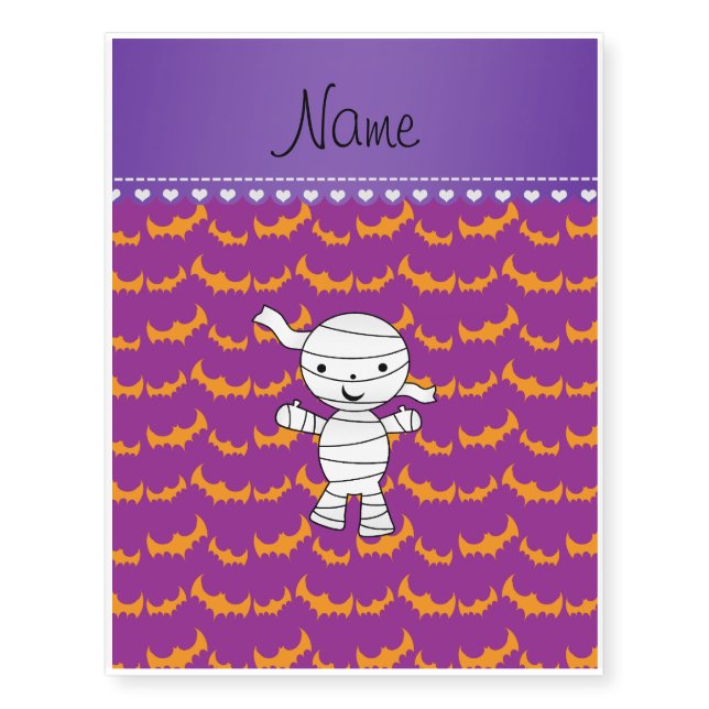 Personalized name mummy purple orange bats temporary tattoos (Front)