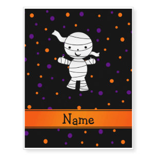 Personalized name mummy purple orange dots temporary tattoos