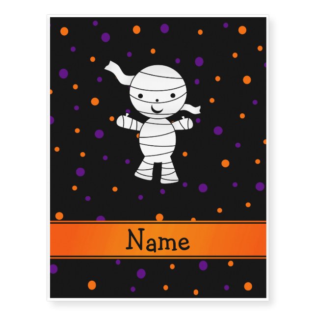 Personalized name mummy purple orange dots temporary tattoos (Front)