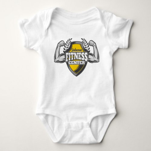 Personalized NAME Muscle Fitness Trainer Gym Baby Bodysuit