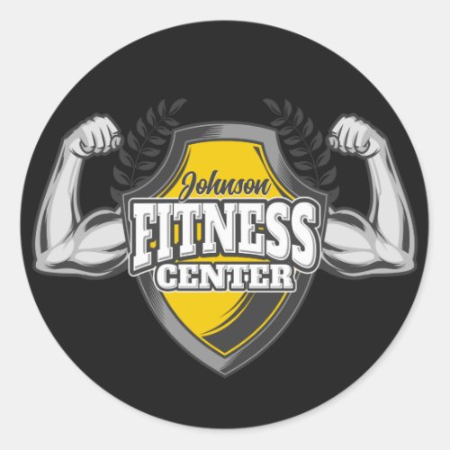 Personalized NAME Muscle Fitness Trainer Gym Classic Round Sticker