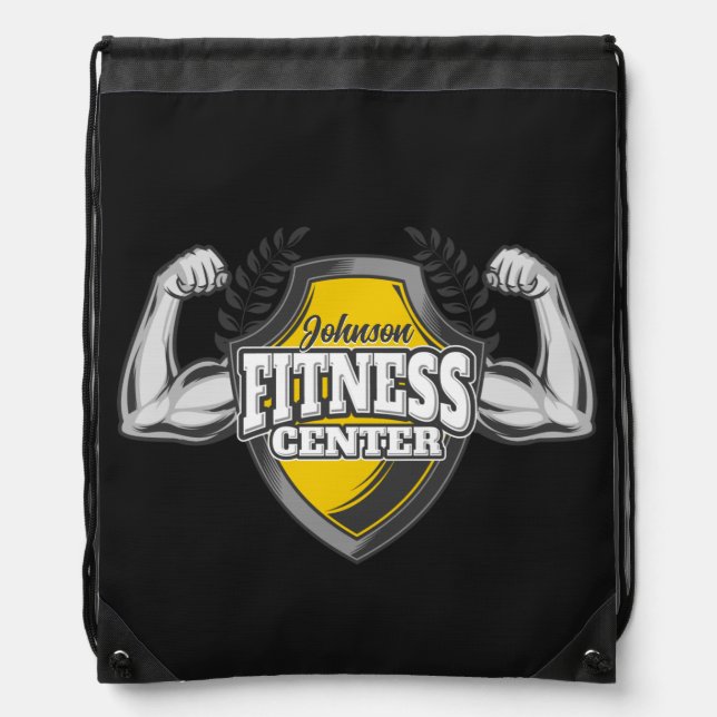 Personalized NAME Muscle Fitness Trainer Gym Drawstring Bag (Front)