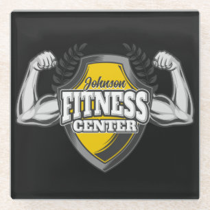 Personalized NAME Muscle Fitness Trainer Gym Glass Coaster