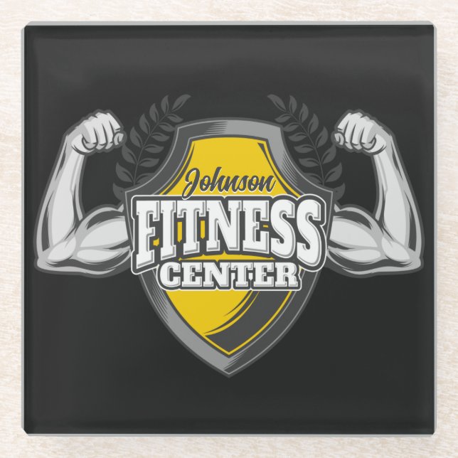 Personalized NAME Muscle Fitness Trainer Gym Glass Coaster (Front)