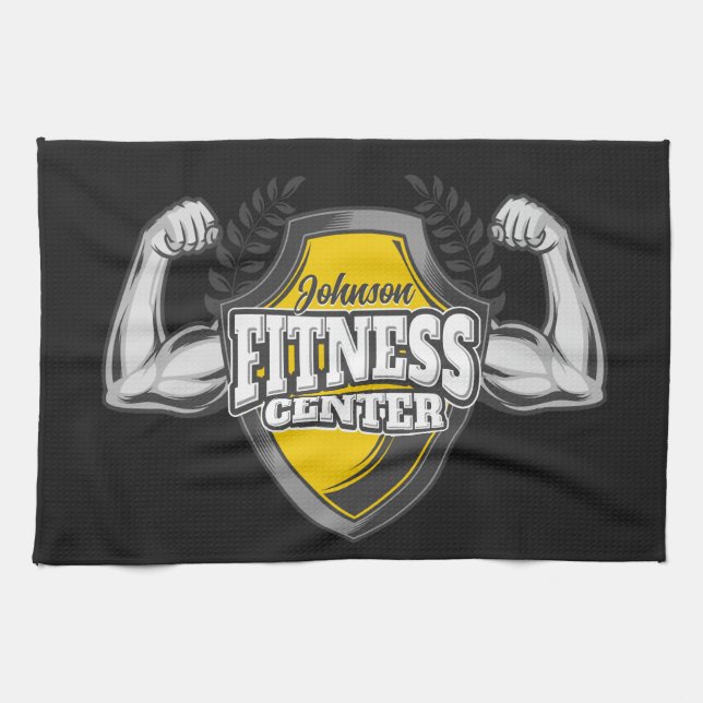 Personalized NAME Muscle Fitness Trainer Gym Kitchen Towel (Horizontal)