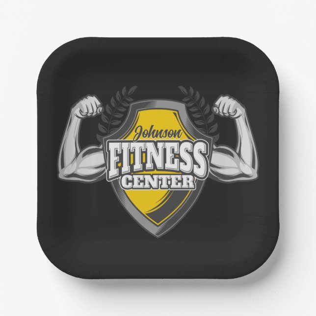 Personalized NAME Muscle Fitness Trainer Gym Paper Plates (Front)
