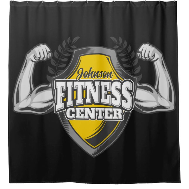 Personalized NAME Muscle Fitness Trainer Gym Shower Curtain (Front)