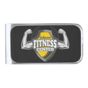 Personalized NAME Muscle Fitness Trainer Gym Silver Finish Money Clip