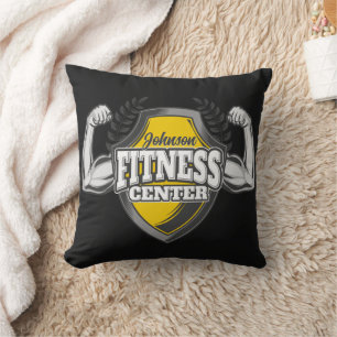 Personalized NAME Muscle Fitness Trainer Gym Throw Pillow