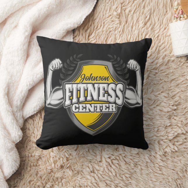 Personalized NAME Muscle Fitness Trainer Gym Throw Pillow (Blanket)