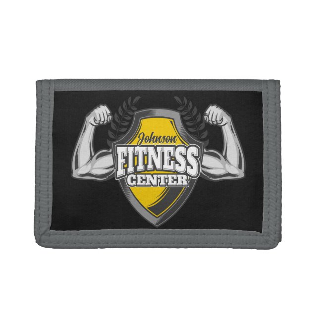 Personalized NAME Muscle Fitness Trainer Gym Trifold Wallet (Front)