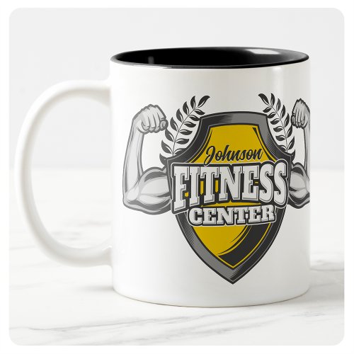 Personalized NAME Muscle Fitness Trainer Gym Two_Tone Coffee Mug