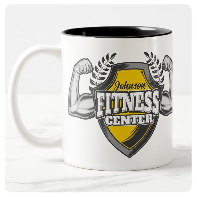 Personalized NAME Muscle Fitness Trainer Gym Two-Tone Coffee Mug (Creator Uploaded)