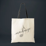 Personalized Name Music Note Black  Tote Bag<br><div class="desc">Simple black and white music note bag with your name printed on it with a modern and elegant handwritten calligraphy script font in black over an eighth note in pink. Text colors and fonts can be changed, making the book bag perfect for multiple kids to store their sheet music and...</div>
