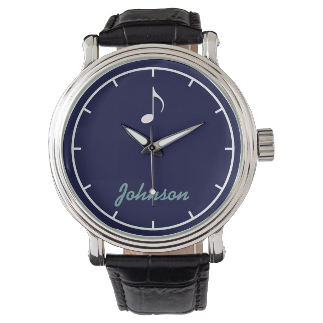 personalized name musical note deep blue watch (Front)