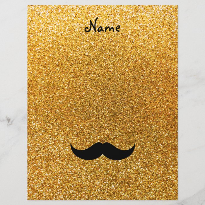 Personalized name mustache yellow glitter flyers