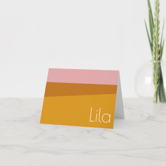 Personalized Name Mustard Yellow Pink Stationery Note Card (Front)