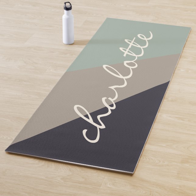 Personalized Name Muted Geometric Sage Taupe  Yoga Mat (In Situ)