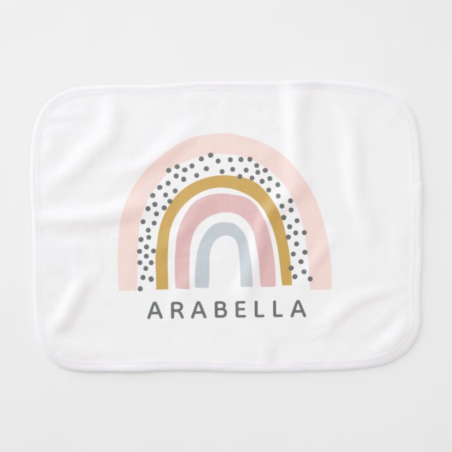 Personalized Name Muted Rainbow Baby Burp Cloth (Front Horizontal)