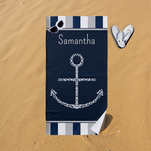 Personalized Name Nautical Anchor Beach Towel