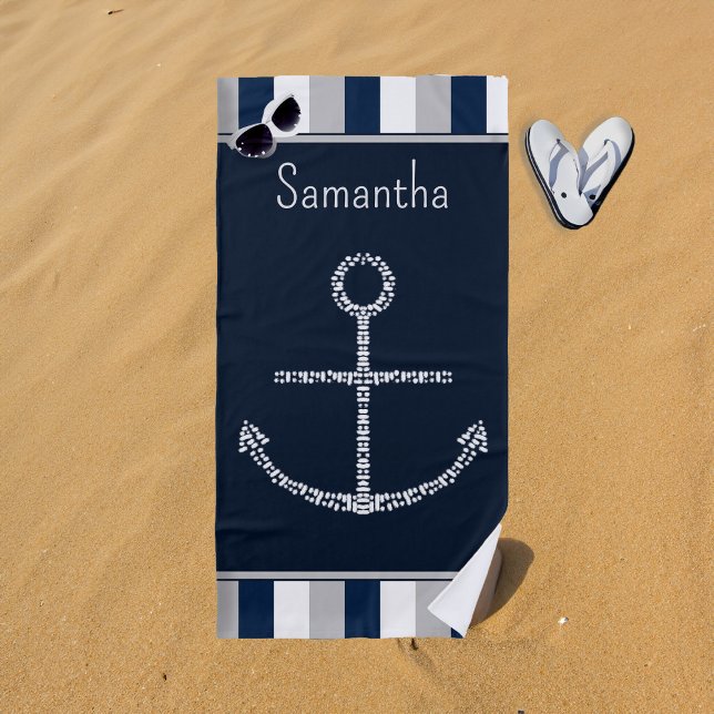 Personalized Name Nautical Anchor Beach Towel (Personalized Name Nautical Anchor Beach Towel)