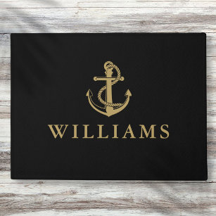 Personalized Name Nautical Anchor Black And Gold Doormat