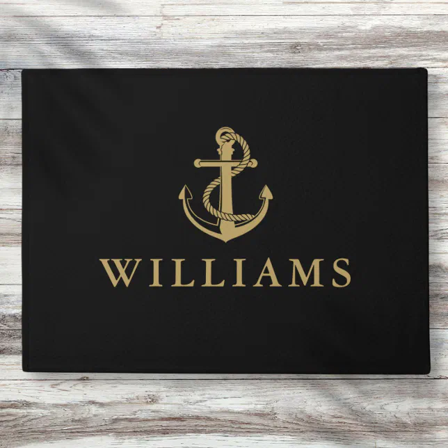 Personalized Name Nautical Anchor Black And Gold Doormat | Zazzle