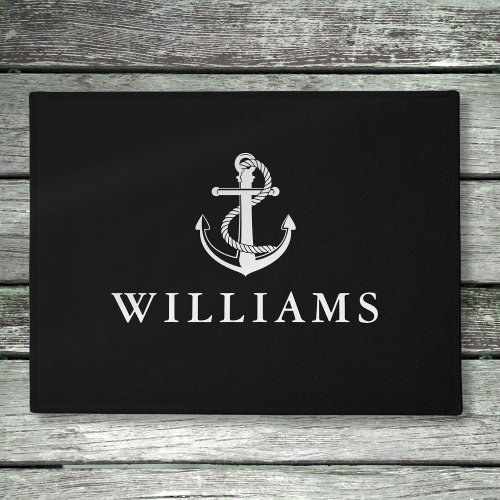 Personalized Name Nautical Anchor Black And White Doormat