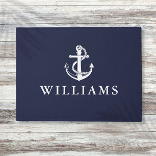 Personalized Name Nautical Anchor Navy Blue Doormat