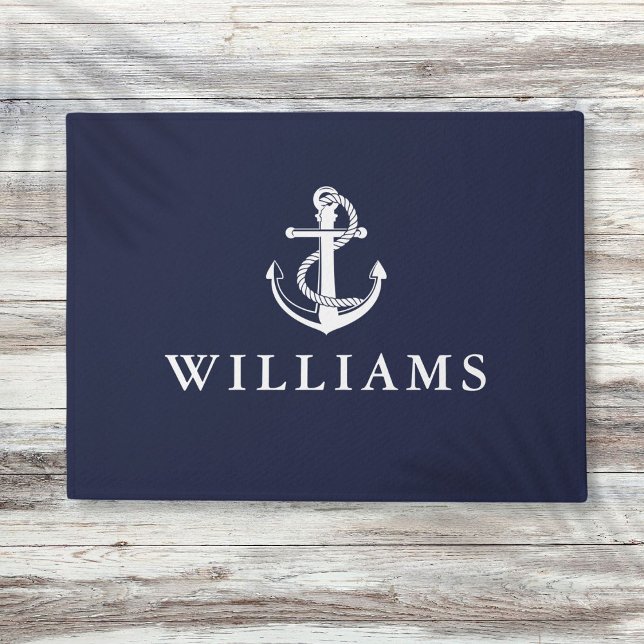 Personalized Name Nautical Anchor Navy Blue Doormat (Personalized Name Nautical Anchor Navy Blue Doormat)