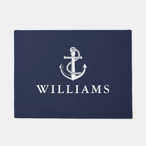 Personalized Name Nautical Anchor Navy Blue Doormat