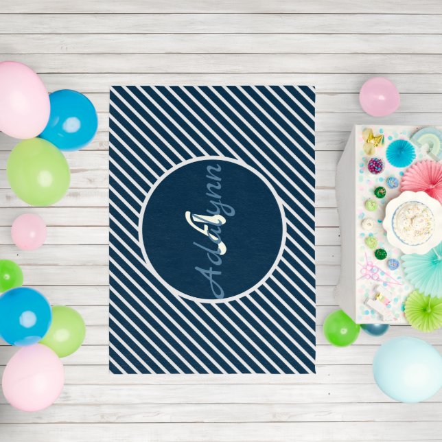 Personalized Name Nautical Navy And White Striped Outdoor Rug (Insitu (Birthday))