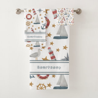 Personalized Name Nautical Ocean Sailboat Bath Towel Set