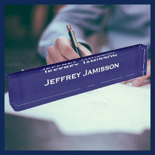 Personalized Name Navy Blue and White Acrylic Desk Name Plate