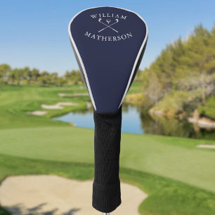 Personalized Name Navy Blue And White Golf Clubs  Head Cover