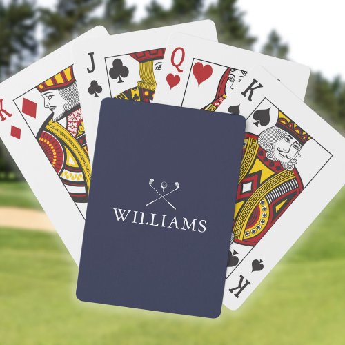 Personalized Name Navy Blue And White Golf Clubs Poker Cards