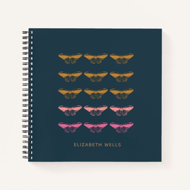 Personalized Name Navy Blue Butterfly Moth Nature Notebook (Front)
