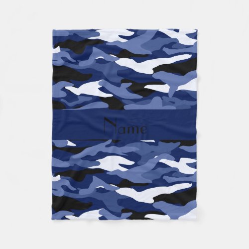 Personalized name navy blue camouflage fleece blanket