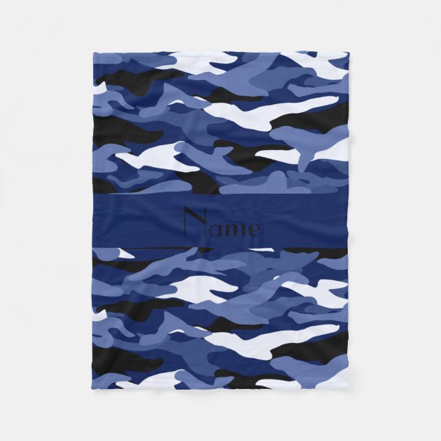 Personalized name navy blue camouflage fleece blanket (Front)