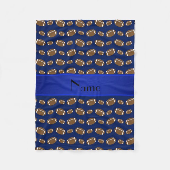 Personalized name navy blue footballs fleece blanket (Front)