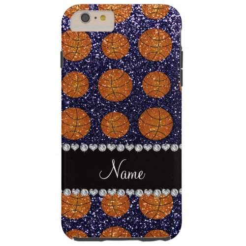 Personalized name navy blue glitter basketballs tough iPhone 6 plus case