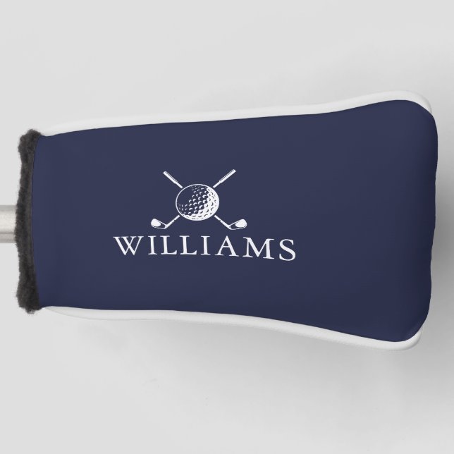 Personalized Name Navy Blue Golf Ball And Clubs Head Cover (Front)